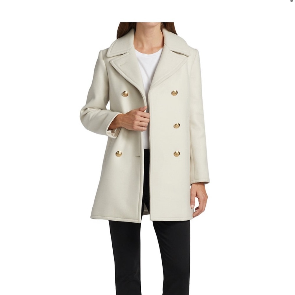Nili Lotan Double Breasted Wool Ivory Peacoat - NWT